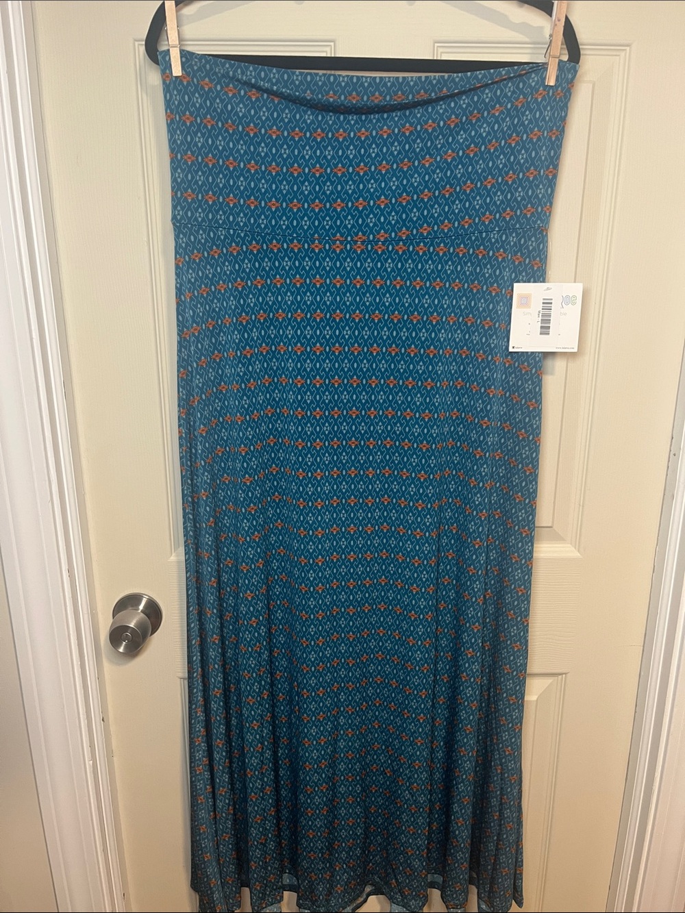 LuLaRoe Teal Maxi Skirt with Orange Accent Print